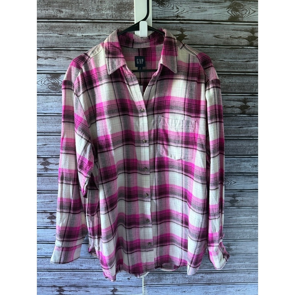 GAP Women's Long-Sleeved Button-Down Flannel Shirt Size M Tall Pink Plaid NWT